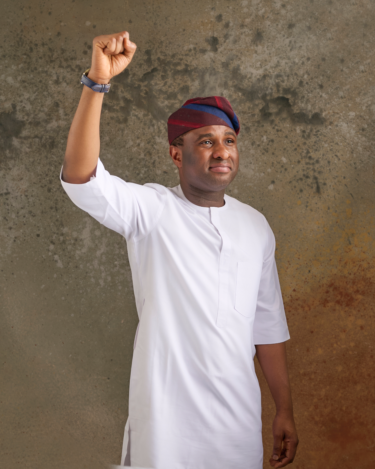 Babatunde Faro raising fist
